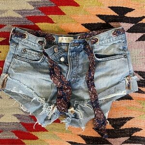 We The Free | Free People Blue Denim Shorts with paisley bandana belt Size 26